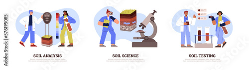 Soil analysis science banners vector illustration isolated on white background.