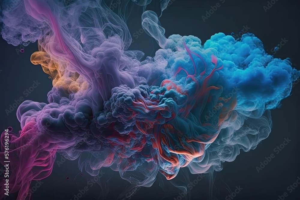 Abstract colorful smoke flowing and growing. Creative background design. Generative AI