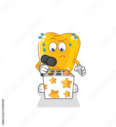 gold teeth play whack a mole mascot. cartoon vector