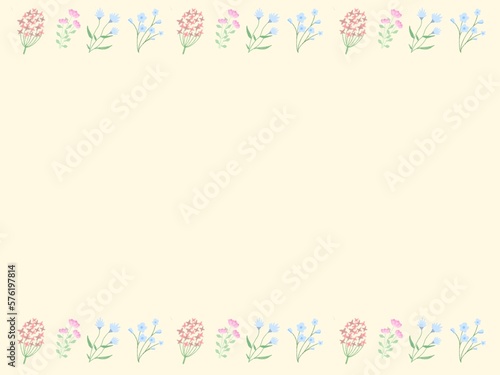 Square border frame stationery with various spring flowers in bloom