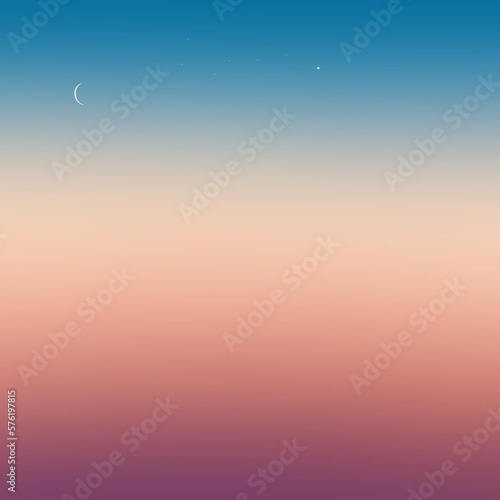 Illustration of the sunset on the evening with the crescent moon and the northern seven stars