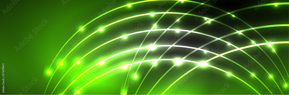 Shiny neon lights, dark abstract background with blurred magic neon light curved lines Shiny neon lights, dark abstract background with blurred magic neon light curved lines