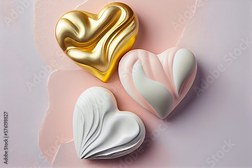 A marble heart with gold and white marble background Generative ai photo