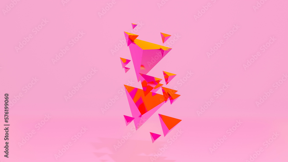 red-violet pyramids of different sizes on a pink background. 3d render illustration