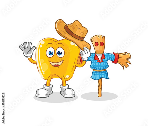 gold teeth with scarecrows cartoon character vector
