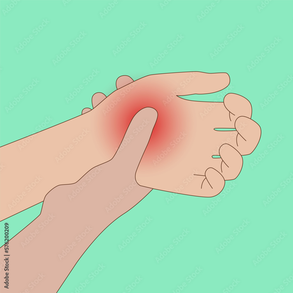 Vector of hand pain- rubbing hand. First aid concept. Vector illustration