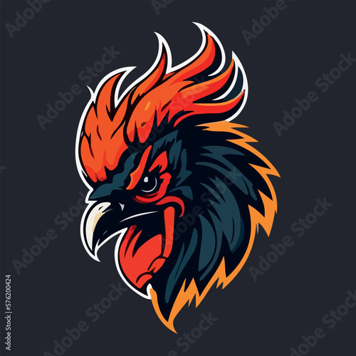 Angry rooster head mascot esport logo vector illustration with isolated background