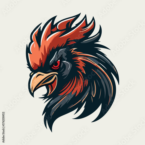 Foto Angry rooster head mascot esport logo vector illustration with isolated backgrou