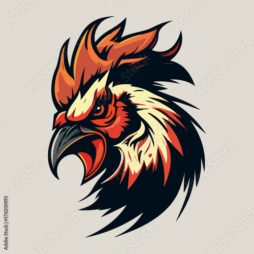 Angry rooster head mascot esport logo vector illustration with isolated background