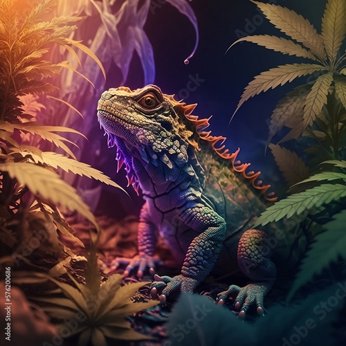 Bearded dragon surrounded by  Cannabis  © Josh