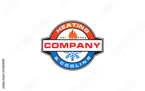 Emblem badge HVAC logo design refrigeration heating and cooling llc, air conditioning logo vintage retro style
