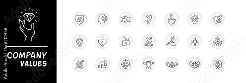 Business Company Core Values. Vector Line icon Set.