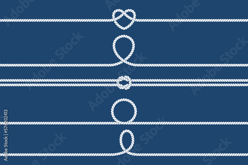 Nautical rope knots set. Seamless decorative marine rope elements.