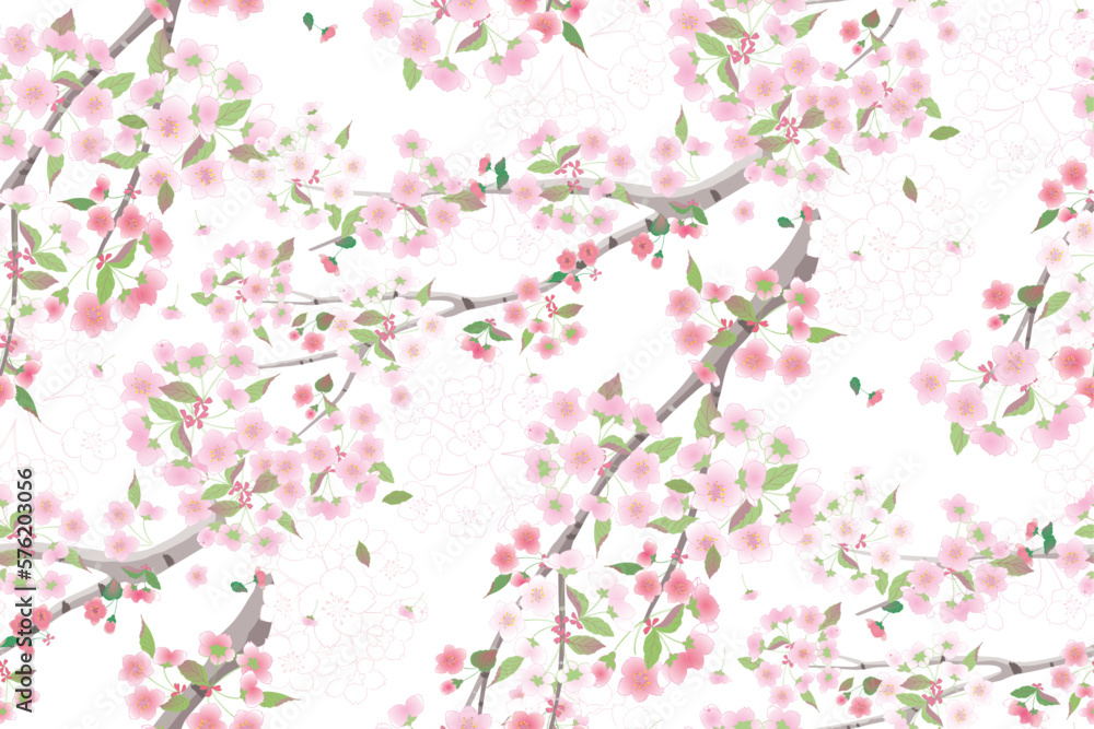 Vector illustration of a seamless pattern of cherry blossom flowers for various events like weddings, anniversaries, birthdays, and parties. The design can be used for creating invitation cards Vector illustration of a seamless pattern of cherry blossom flowers for various events like weddings, anniversaries, birthdays, and parties. The design can be used for creating invitation cards