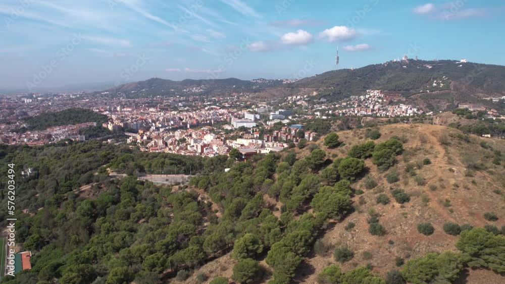 Aerial View of Vallcarca i els Penitents Residential Neighborhood of Barcelona, Spain, Revealing Drone Shot Aerial View of Vallcarca i els Penitents Residential Neighborhood of Barcelona, Spain, Revealing Drone Shot