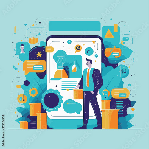 flat icons design element concept illustration of network Characters managing, Prioritizing and delegating important work tasks. Team leader. Business and organization concept. Vector illustration.