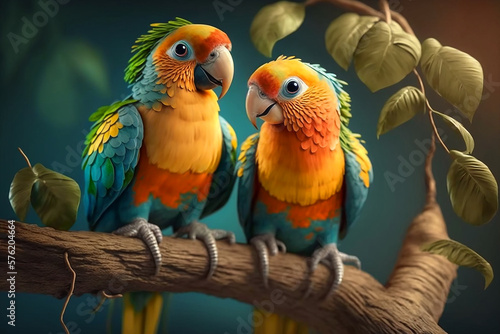 beautiful two loving parrot. Generative AI  © Kanchana