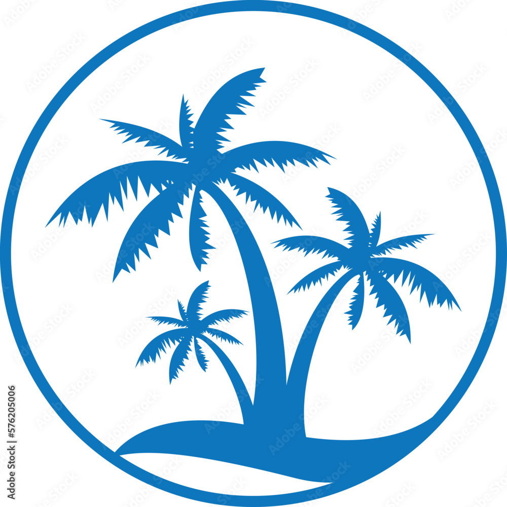 Palm trees icon, palm leaf icon blue vector