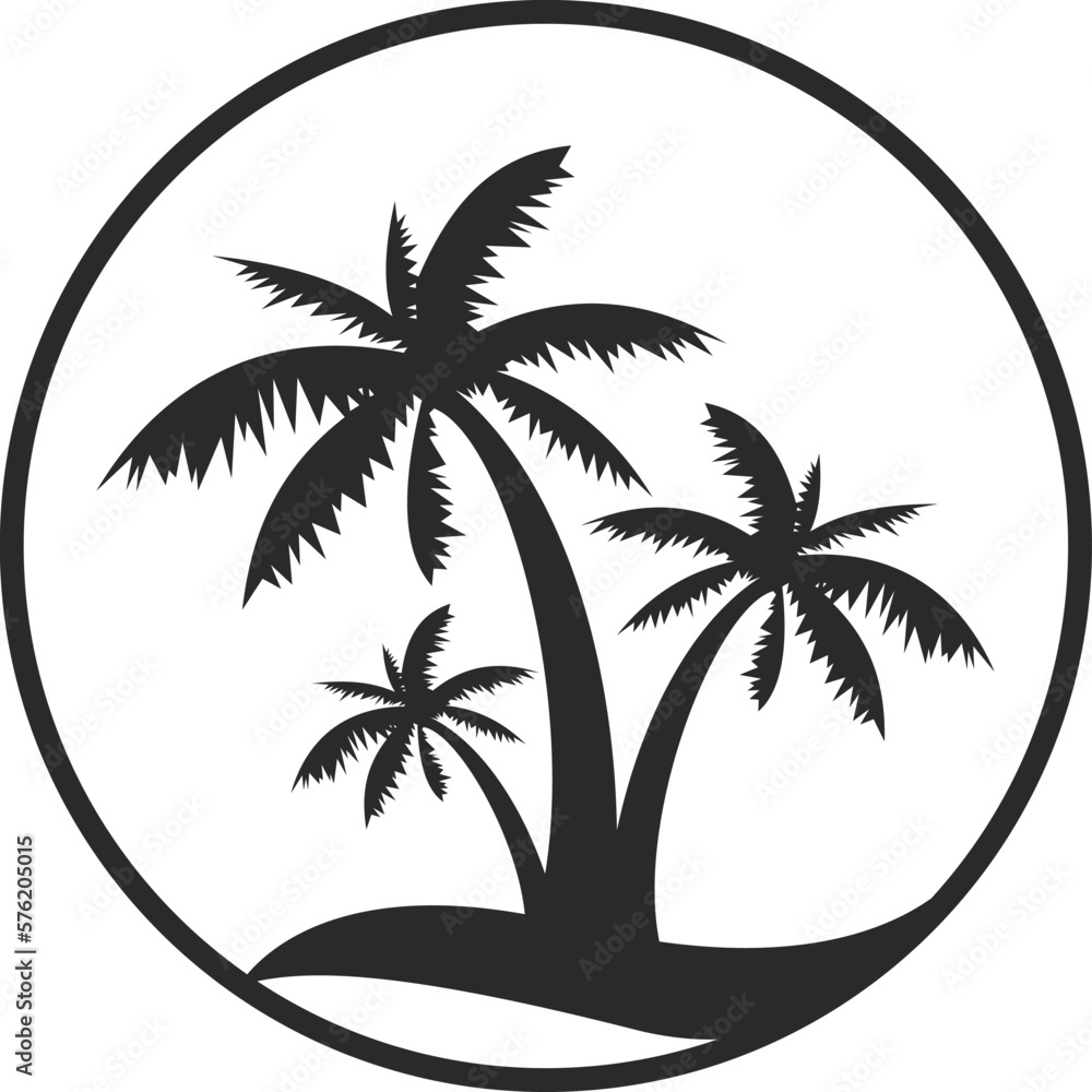 Palm trees icon, palm leaf icon black vector