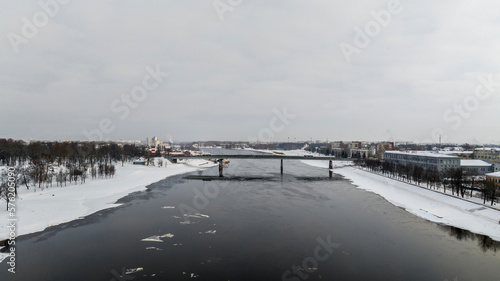 panoramic view from a drone on an ancient fortress in Veliky Novgorod on a winter day © константин константи