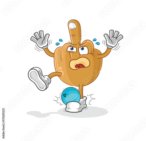 middle finger hiten by bowling cartoon. cartoon mascot vector