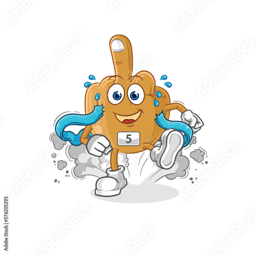 middle finger runner character. cartoon mascot vector
