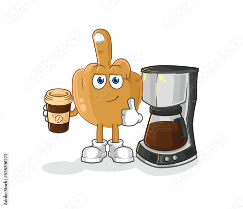 middle finger drinking coffee illustration. character vector