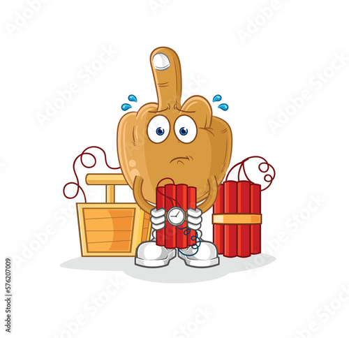 middle finger holding dynamite character. cartoon mascot vector