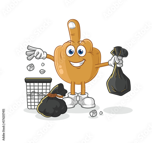middle finger Throw garbage mascot. cartoon vector