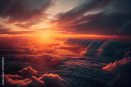 Beautiful sunrise cloudy sky from aerial view photography