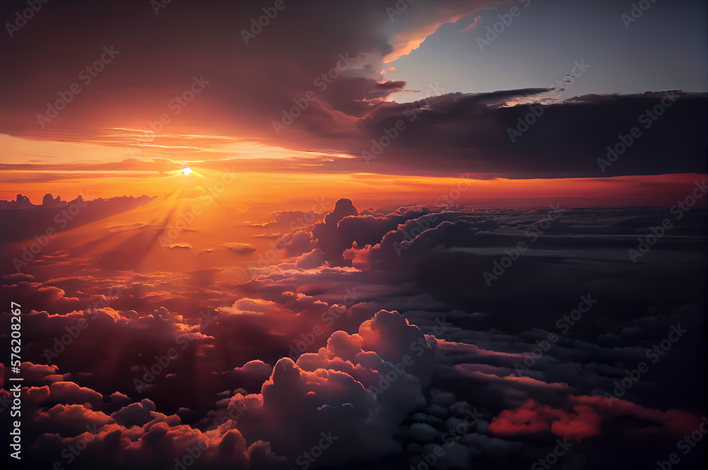 Beautiful sunrise cloudy sky from aerial view photography