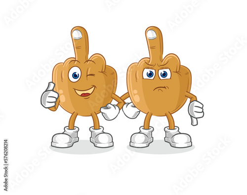 middle finger thumbs up and thumbs down. cartoon mascot vector