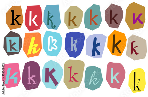 Alphabet k- vector cut newspaper and magazine letters, paper style ransom note letter