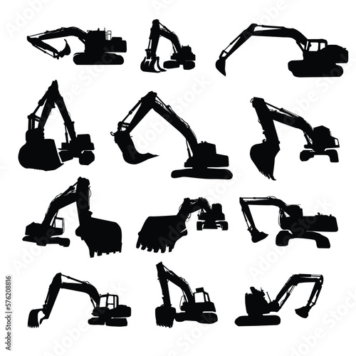 excavator silhouette vector set illustration