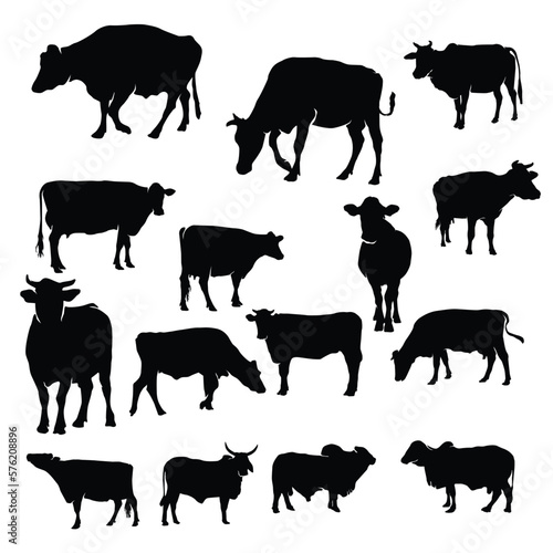 cow silhouette vector set illustration