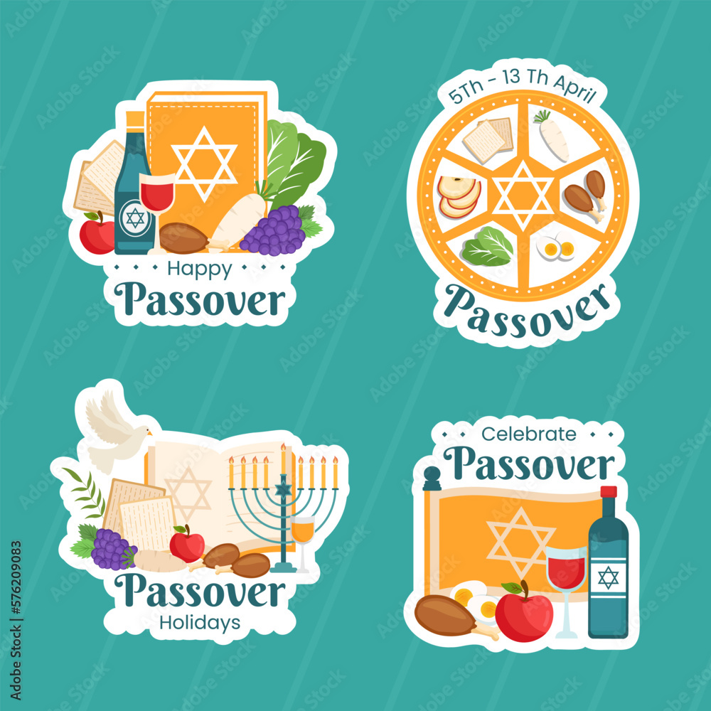 Happy Passover Jewish Holiday Label Flat Cartoon Hand Drawn Templates Background Illustration