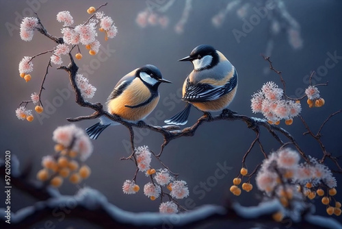 Beautiful two bird. Generative AI 