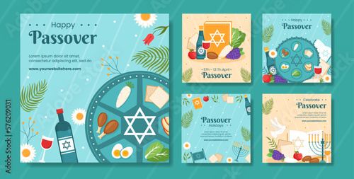 Happy Passover Jewish Holiday Social Media Post Flat Cartoon Hand Drawn Templates Illustration