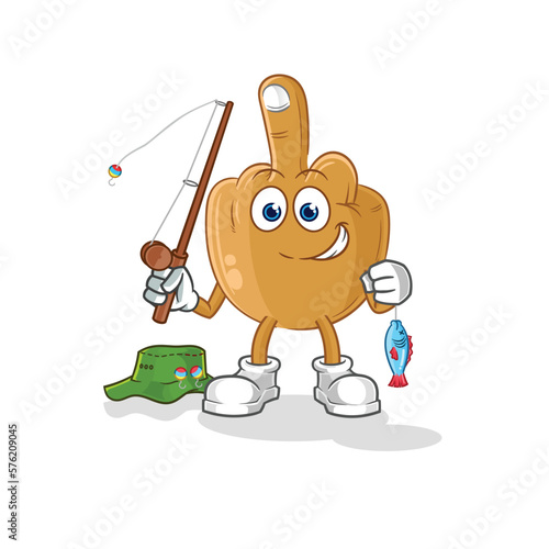 middle finger fisherman illustration. character vector