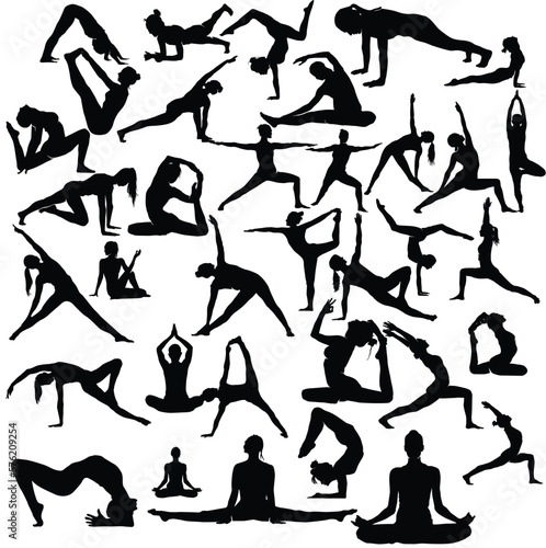 woman yoga silhouette vector set illustration