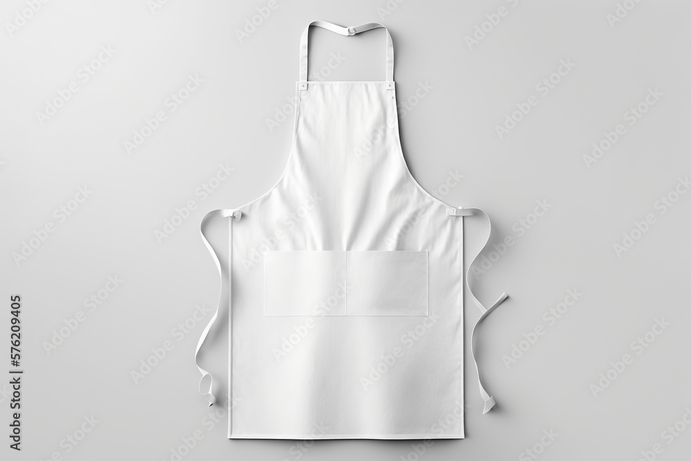 White blank apron, apron mockup on white background. Generative Ai - obrazy, fototapety, plakaty 