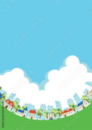 穏やかな初夏の街並み背景タテ