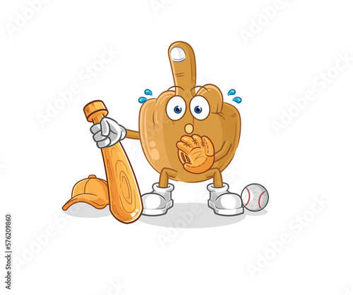 middle finger baseball Catcher cartoon. cartoon mascot vector