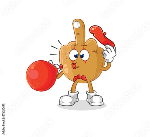 middle finger pantomime blowing balloon. cartoon mascot vector