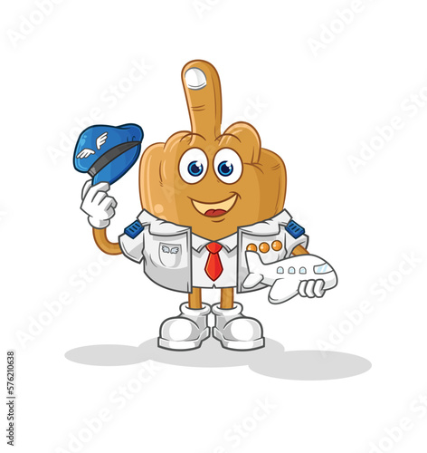 middle finger pilot mascot. cartoon vector