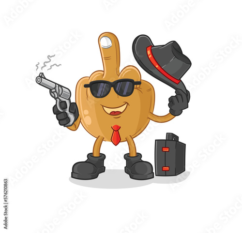 middle finger mafia with gun character. cartoon mascot vector