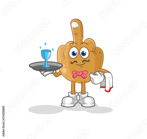 middle finger waiter cartoon. cartoon mascot vector