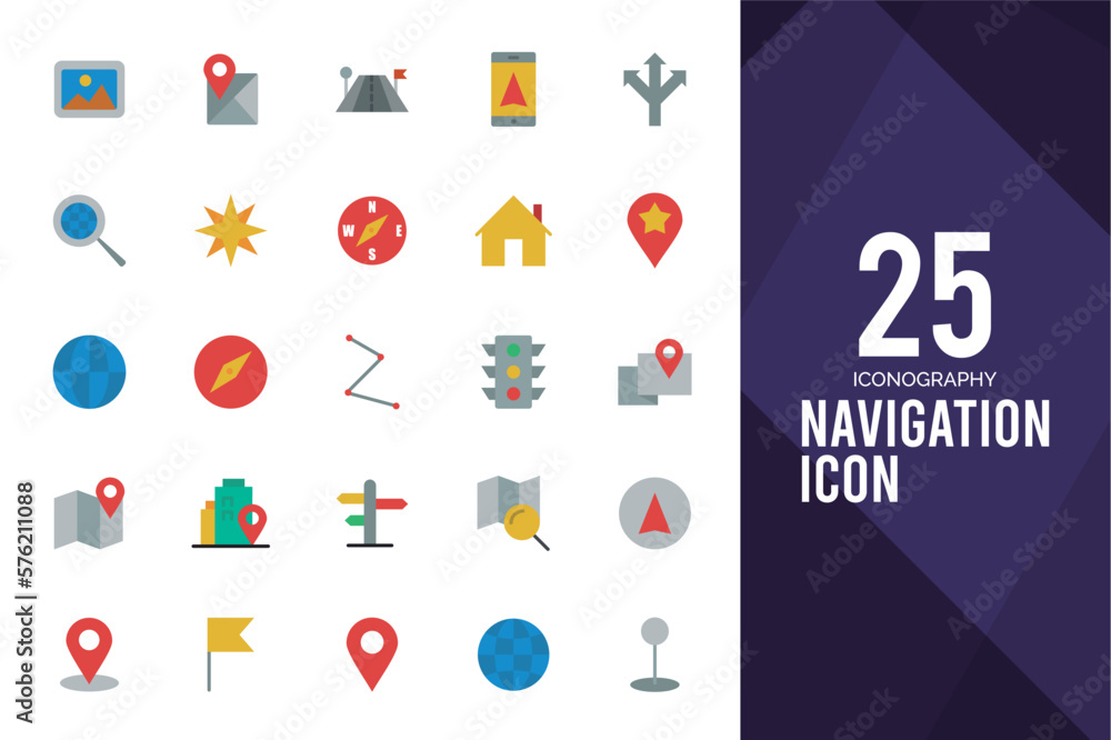 25 Navigation Flat icon pack. vector illustration.