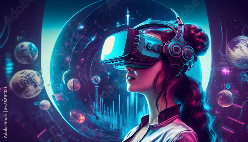 girl with vr headset, metaverse