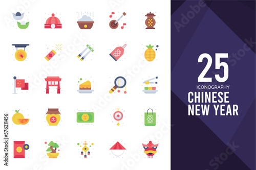 25 Chinese New Year  Flat icon pack. vector illustration.